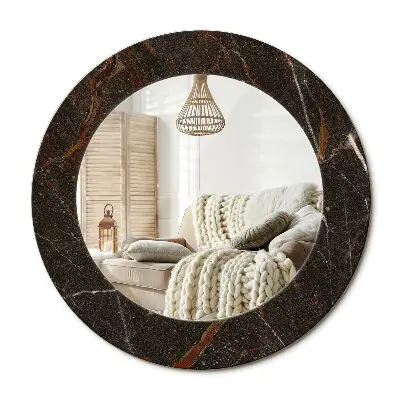 Miroir rond cadre imprimé marbre brun