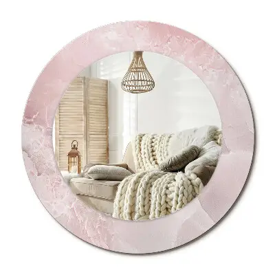 Miroir rond cadre imprimé Pierre rose