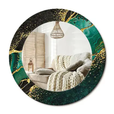 Miroir rond cadre avec impression Vert marbre