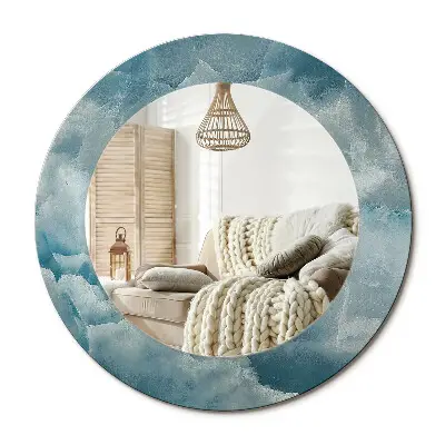 Miroir rond cadre avec impression marbre onyx bleu