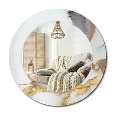 Miroir rond cadre avec impression marbre blanc