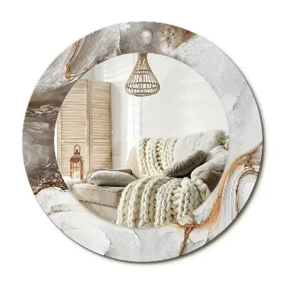 Miroir rond cadre avec impression Marbre clair