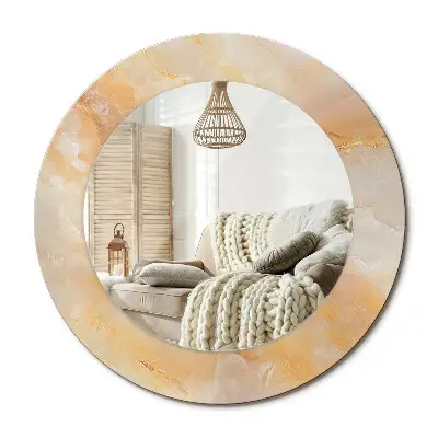 Miroir rond cadre avec impression marbre onyx