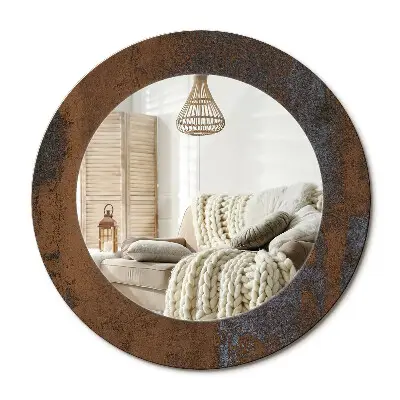 Miroir rond cadre imprimé Métallique rustique