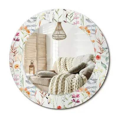Miroir rond cadre imprimé fleurs sauvages