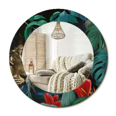 Miroir rond imprimé jungle vintage
