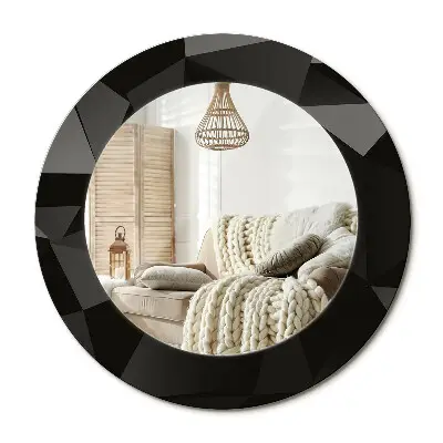 Miroir rond cadre imprimé Noir abstrait