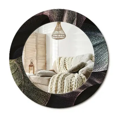 Miroir rond avec décoration feuilles tropicales sombres
