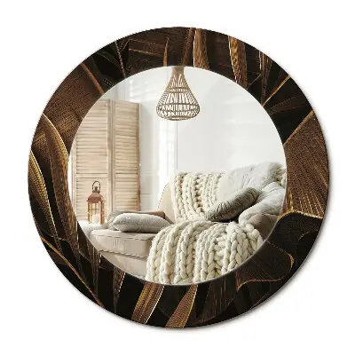 Miroir rond cadre imprimé feuilles de bananier brunes
