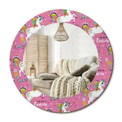 Miroir rond cadre avec impression Licorne magique
