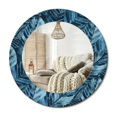 Miroir rond cadre imprimé feuilles de jungle