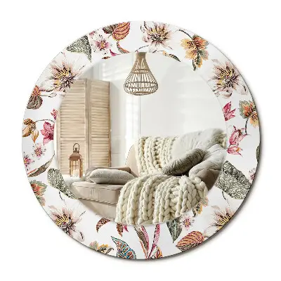 Miroir rond cadre avec impression Fleurs vintage