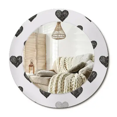Miroir rond cadre avec impression cœurs abstraits