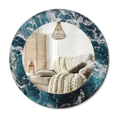 Miroir rond cadre imprimé Mer agitée