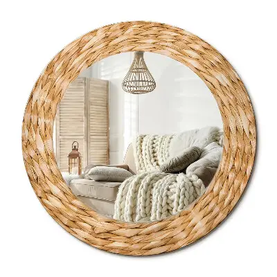 Miroir rond cadre avec impression Motif en osier