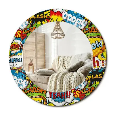 Miroir rond cadre imprimé Motif de style bande dessinée