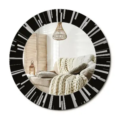 Miroir rond cadre avec impression Composition rayonnante