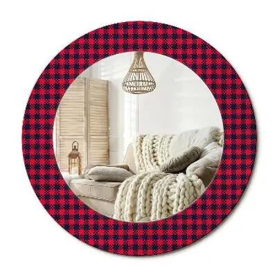 Miroir rond avec décoration à carreaux rouges