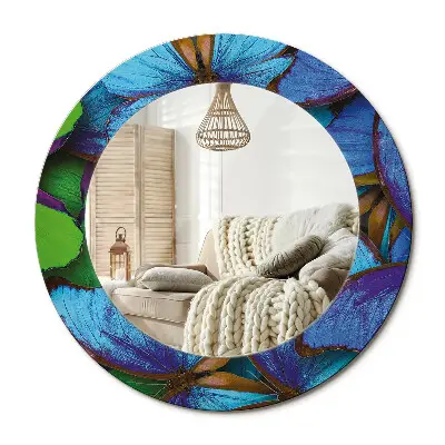 Miroir rond imprimé Papillon bleu et vert