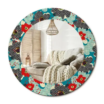 Miroir rond cadre avec impression Motif floral rétro