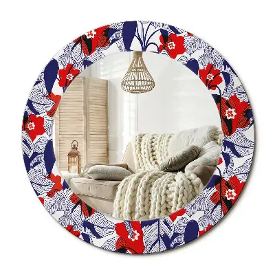 Miroir rond avec décoration Philodendrons