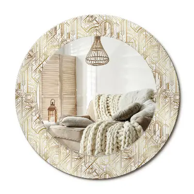 Miroir rond cadre avec impression composition Art Déco