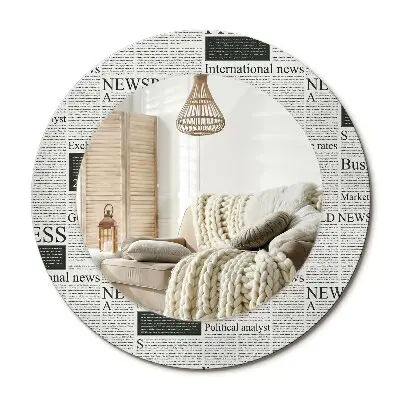 Miroir rond cadre imprimé Journaux