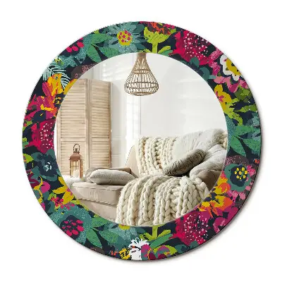 Miroir rond cadre avec impression fleurs peintes