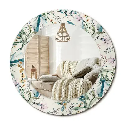 Miroir rond cadre imprimé Fleurs à l'aquarelle