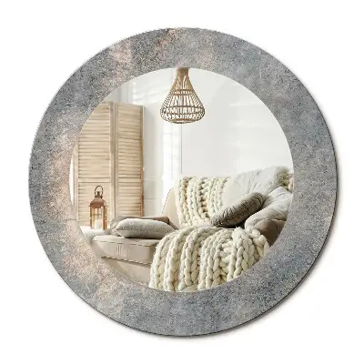 Miroir rond cadre avec impression Béton vintage