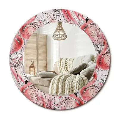 Miroir rond avec décoration Flamants roses