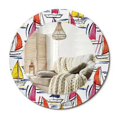 Miroir rond imprimé Bateaux colorés