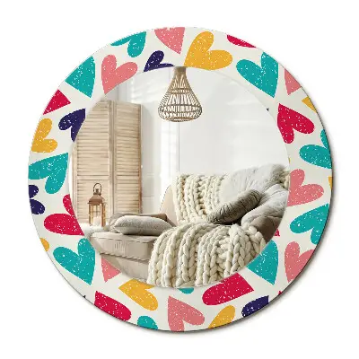 Miroir rond avec décoration Cœurs colorés