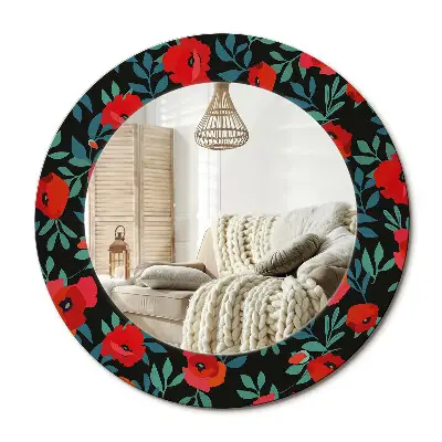 Miroir rond cadre imprimé Coquelicot rouge