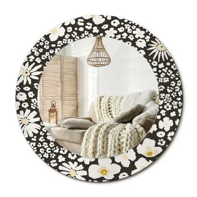 Miroir rond cadre avec impression Marguerites