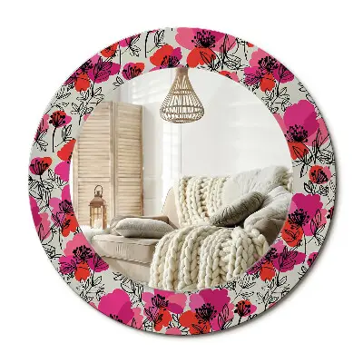 Miroir rond avec décoration Coquelicots roses