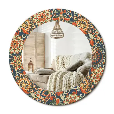 Miroir rond imprimé Fleurs rétro