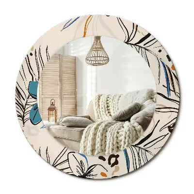 Miroir rond avec décoration Fleurs à motifs de jungle