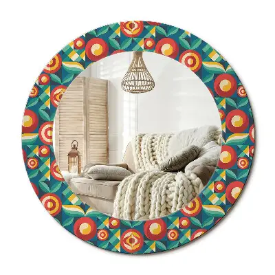 Miroir rond cadre avec impression Fruits et feuilles géométriques