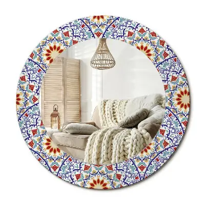Miroir rond cadre imprimé composition orientale