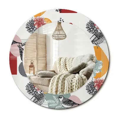 Miroir rond cadre imprimé Patki vintage