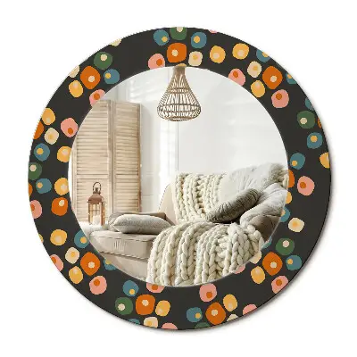 Miroir rond cadre avec impression Points de fleurs