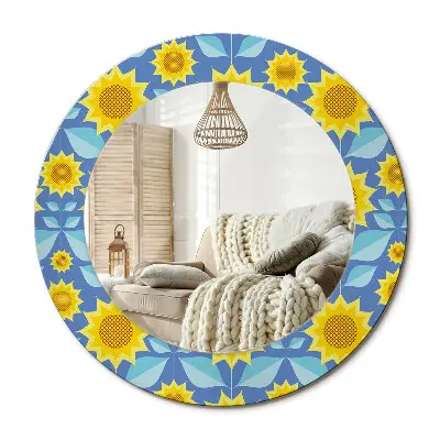Miroir rond imprimé tournesols géométriques