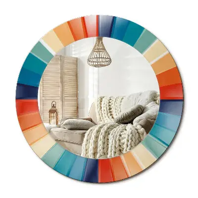 Miroir rond cadre imprimé Carreaux Rayons Colorés