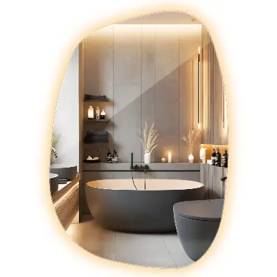 Miroir original en forme de tache avec éclairage