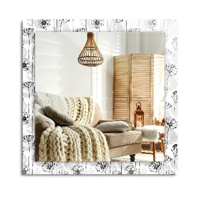 Miroir rectangulaire décoré d'un motif floral monochrome