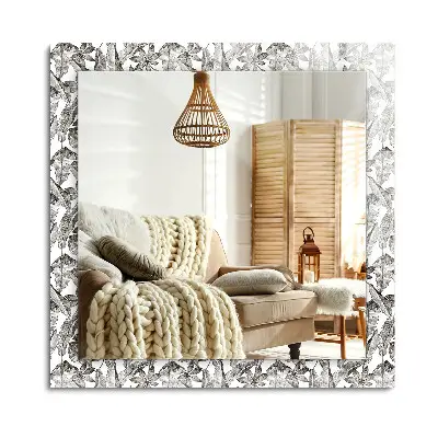 Miroir rectangulaire avec cadre imprimé de feuilles et de fleurs