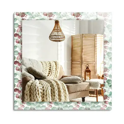 Miroir rectangulaire avec cadre et impression de feuilles aquarelles