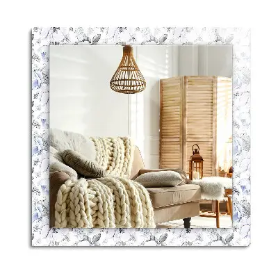 Miroir rectangulaire avec cadre imprimé de fleurs et de feuilles