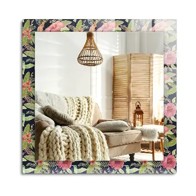 Miroir rectangulaire imprimé Fleurs et oiseaux